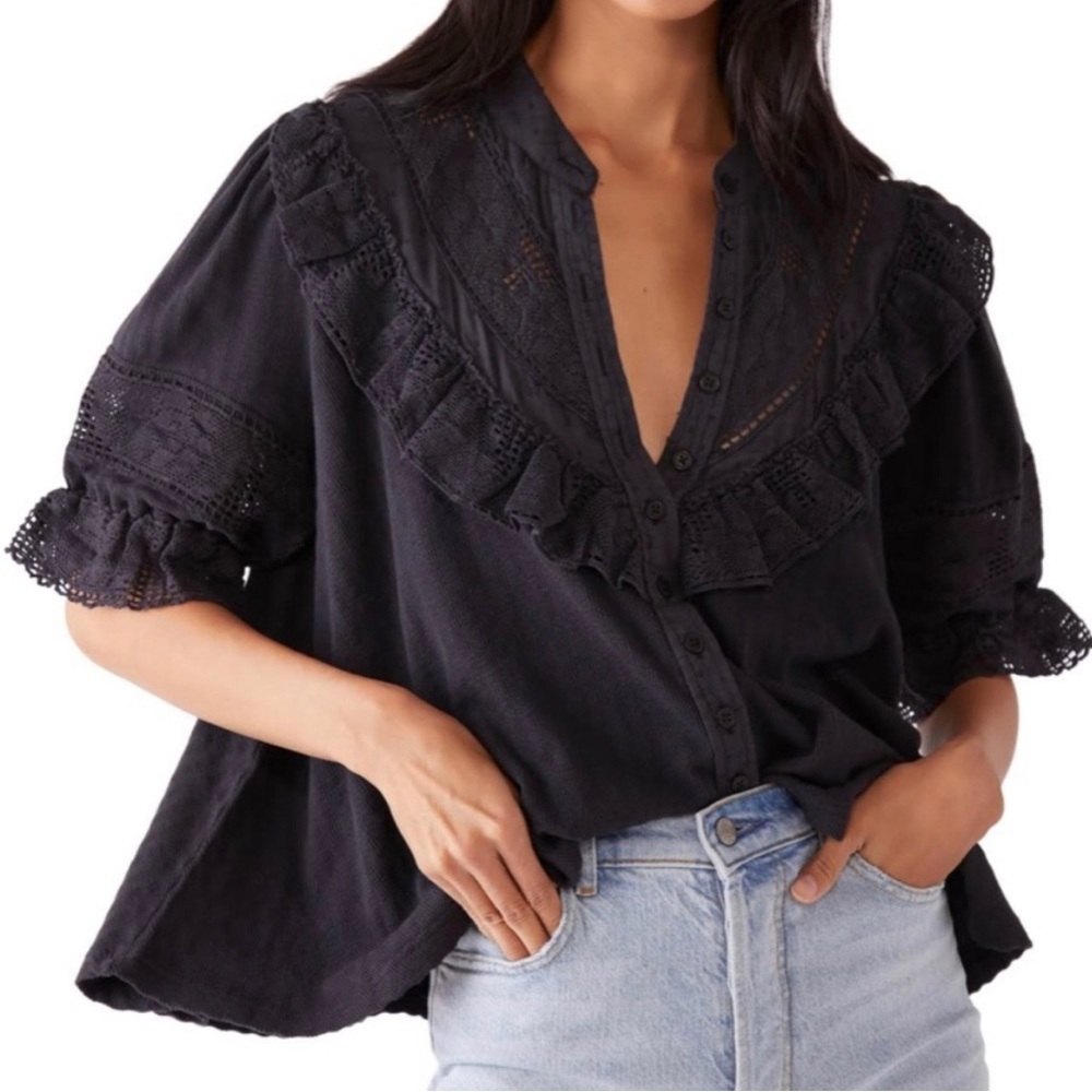 Free People Black Button Down Shirt